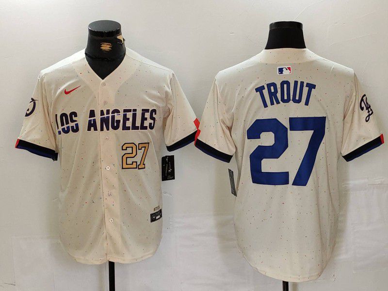 Men Los Angeles Dodgers #27 Trout Cream Fashion Nike Game MLB Jersey style 31->los angeles dodgers->MLB Jersey